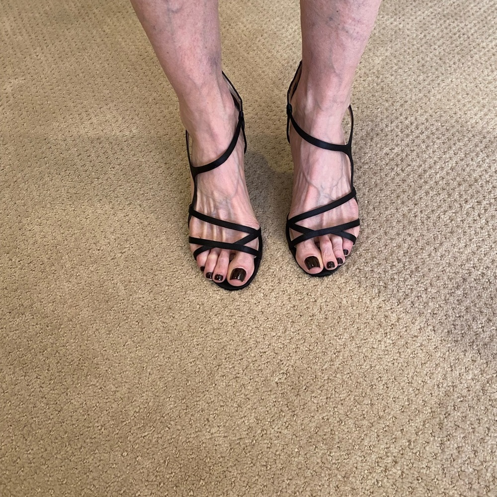 Black silk strapped evening shoes